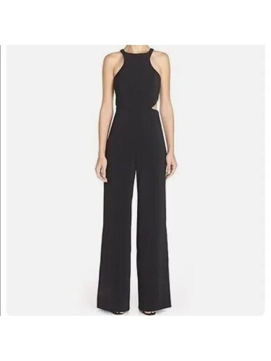 JAYGODFREY Pants - Jay Godfrey Wide Leg Jumpsuit Black Side Cutout Womens Size 8 Sophisticated EUC
